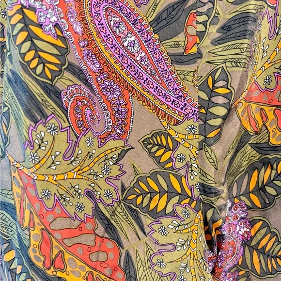 Vintage Sunny LeighFloral silk Paisley A-Line skort in Olivewith  Orange Accents - Picture 8 of 8